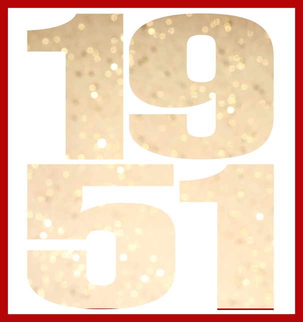 Online Invitation card in large format with cut out 1951 for an own photo or image. Red.