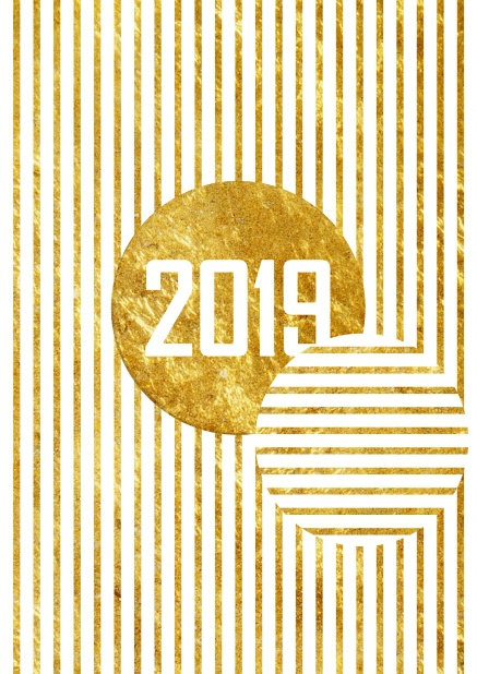 Online Einladungskarte mit goildenen Streifen und Gold umrandeter 2019.