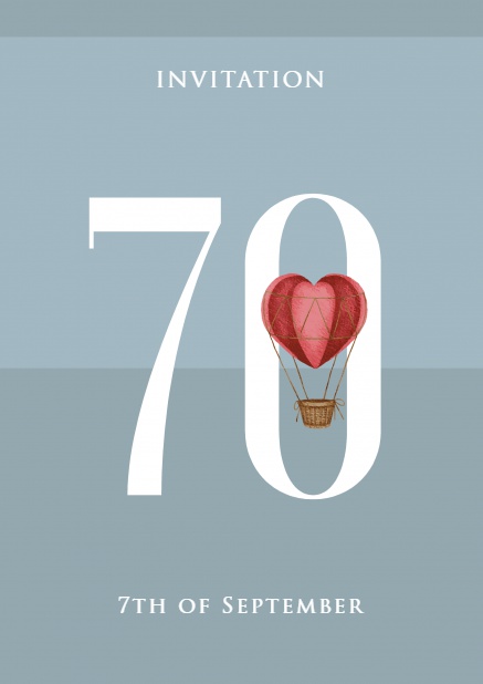 70 with hot air balloon - Grey - Birthday invitations Online invitation card with 70 and red hot air balloon Grey.