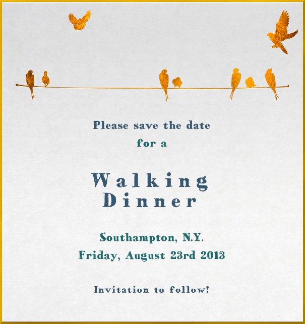 Picnic or Cocktail Save the Date Card with golden birds.