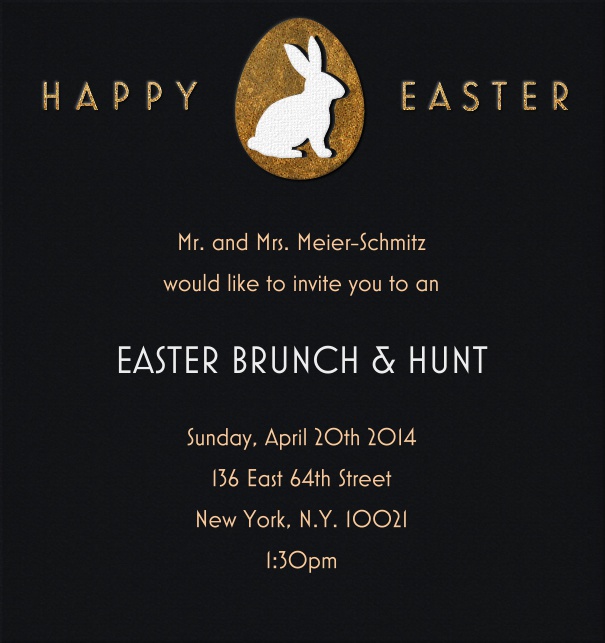 Bunny & Egg - Easter High Black Easter Invitation Card with Easter Bunny and Happy Easter Motif.