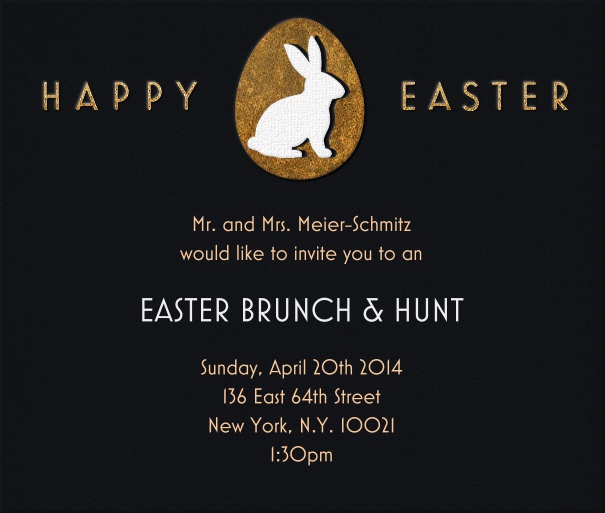 Bunny & Egg - Easter Black Easter Invitation Card with Easter Bunny and Happy Easter Motif.