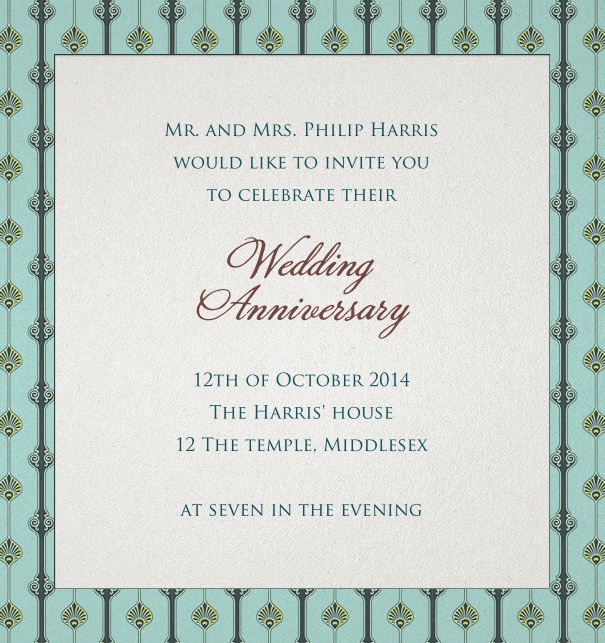 Green Online Wedding Invitation with art-deco border.