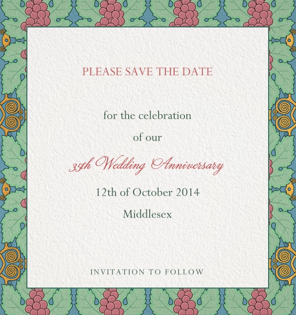 Online Wedding Formal Save the Date designed by Pepin Press with floral background and art-deco border.