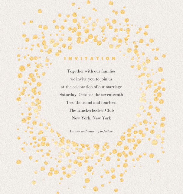 Online Invitation card with gold fleck, designed for online sendings with special digital features.