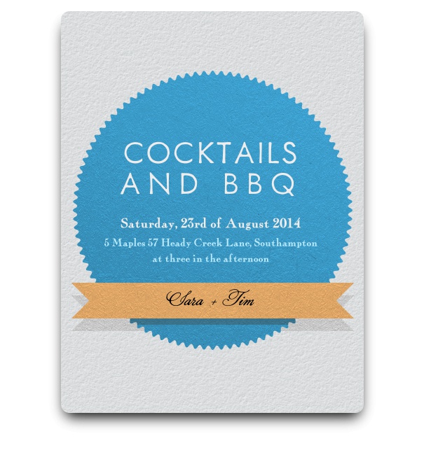 Donau Riverside Simple blue seal and orange banner invitation card design in minimalist style.
