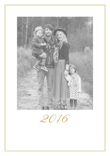 Photo card with red border, photo field and editable 2015 text. Beige.