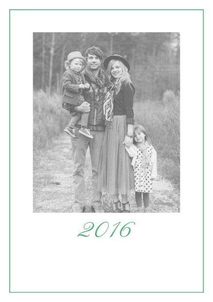 Photo card with red border, photo field and editable 2015 text. Green.