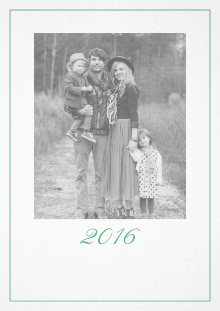 Photo card with red border, photo field and editable 2015 text. Green.