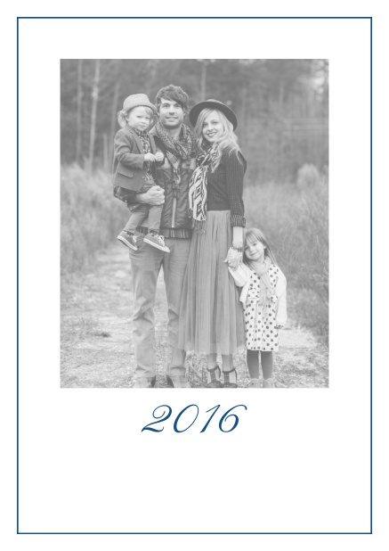 Photo card with red border, photo field and editable 2015 text. Navy.