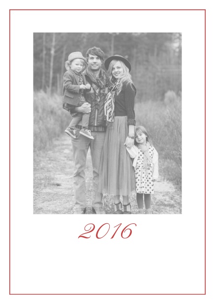 Photo card with red border, photo field and editable 2015 text. Red.