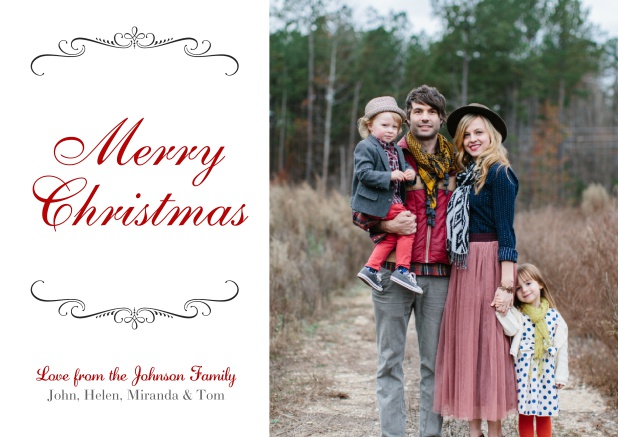 Christmas card with photo and text.