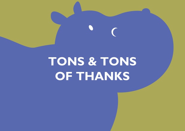 Yellow thank you card with blue hippo