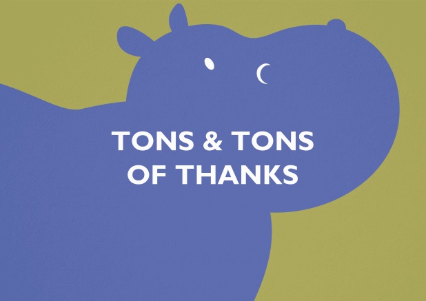 Yellow thank you card with blue hippo