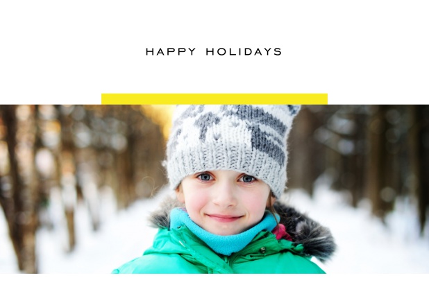 Fotokarte mit Happy Holidays editierbarem text und Fotofeld.