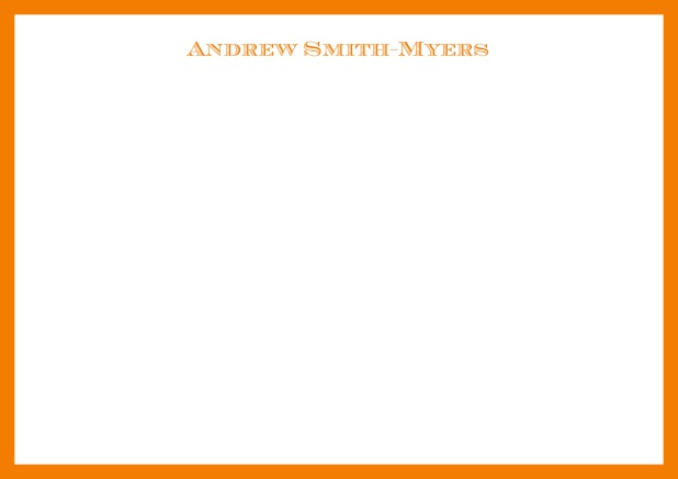 White online correspondence card with blue frame and name at top. Yellow.