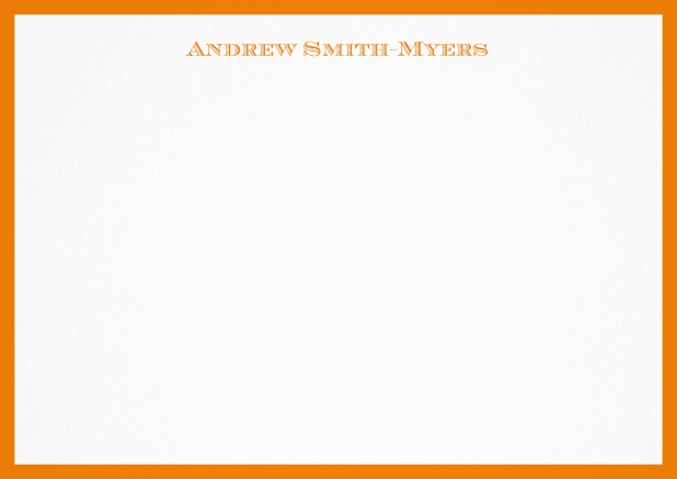 White correspondence card with blue frame and name at top. Yellow.