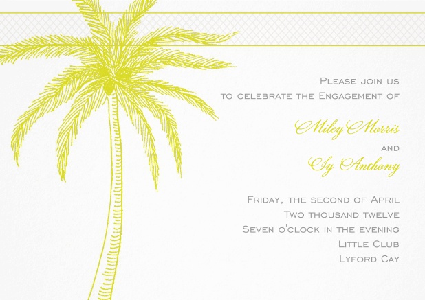Card with big palmtree and text on the right.