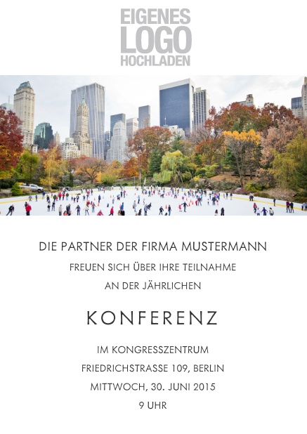 Online Kartenvorlage für Firmeneventeinladungen mit Foto und Textoption. Weiss.