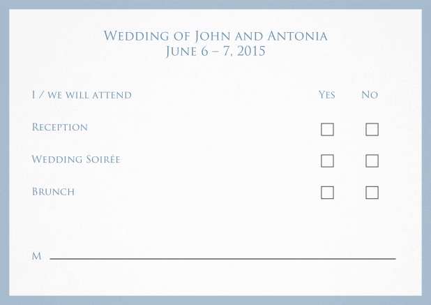 Matching reply card for Day in Bordeaux design Blue.