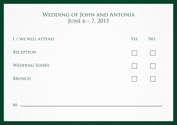 Matching reply card for Day in Bordeaux design Green.