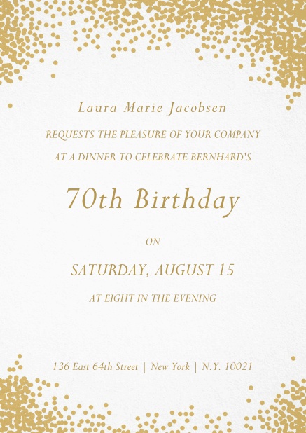 Invitation with glitter frame for 70th birthday.