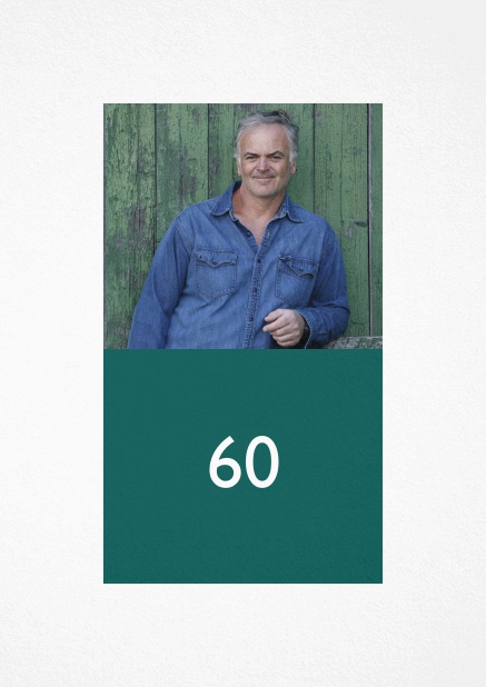 60th birthday photo invitation with a wide border and an editable number. Green.