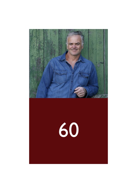 60th birthday online photo invitation with a wide border and an editable number. Red.