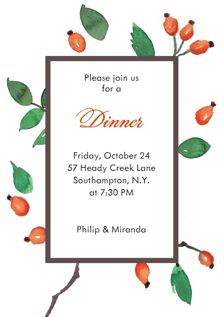 Online Fall invitation card design with rose hip.