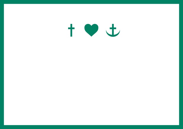 Online Einladungskarte zur Konfirmation, Erstkommunion oder Taufe mit Rahmen und hristlichen Symbolen in Farbvariationen. Grün.