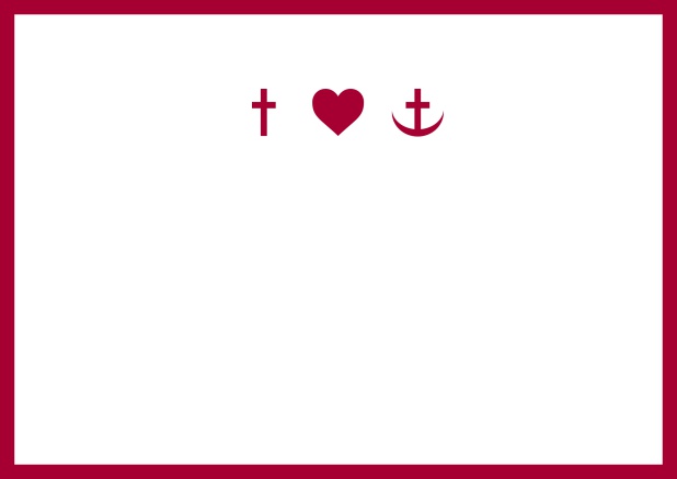 Online Einladungskarte zur Konfirmation, Erstkommunion oder Taufe mit Rahmen und hristlichen Symbolen in Farbvariationen. Rot.