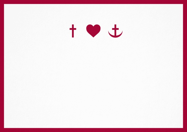 Einladungskarte zur Konfirmation, Erstkommunion oder Taufe mit Rahmen und christlichen Symbolen in Farbvariationen. Rot.