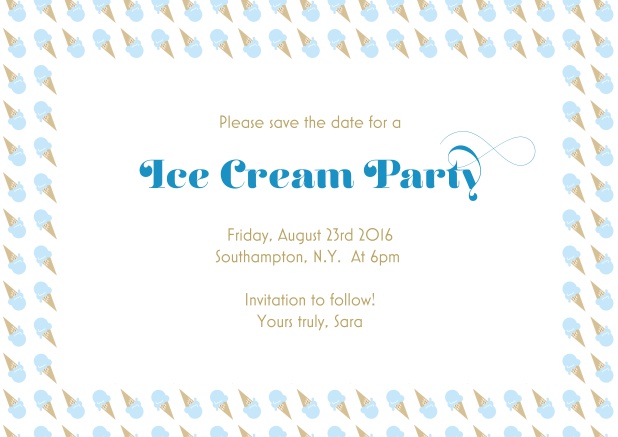 Online save the date card with ice cream frame.