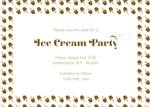Online save the date card with ice cream frame. Brown.