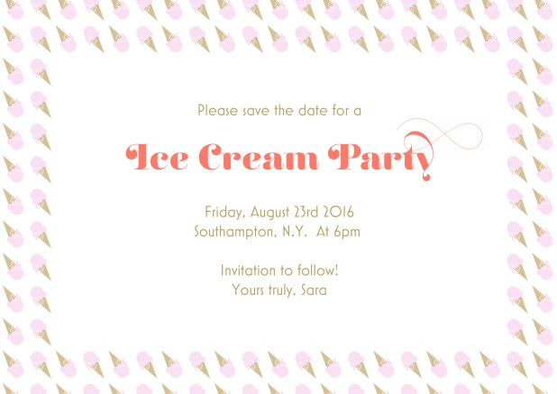 Online save the date card with ice cream frame. Pink.