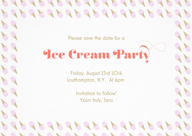 Save the date card with colorful ice cream frame. Pink.