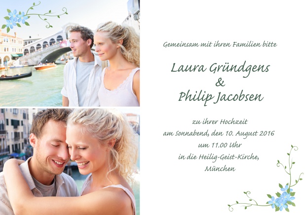 Online Hochzeitseinladungskarte mit zwei Fotos.