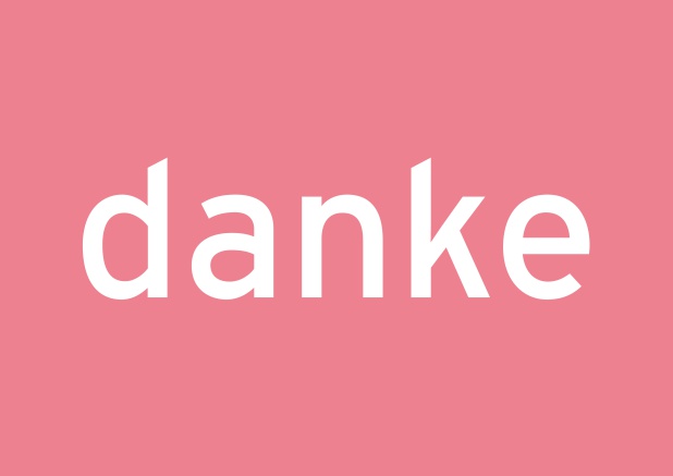 Online Dankeskarte mit schlchtem Wort Danke auf farbiger Karte. Rosa.