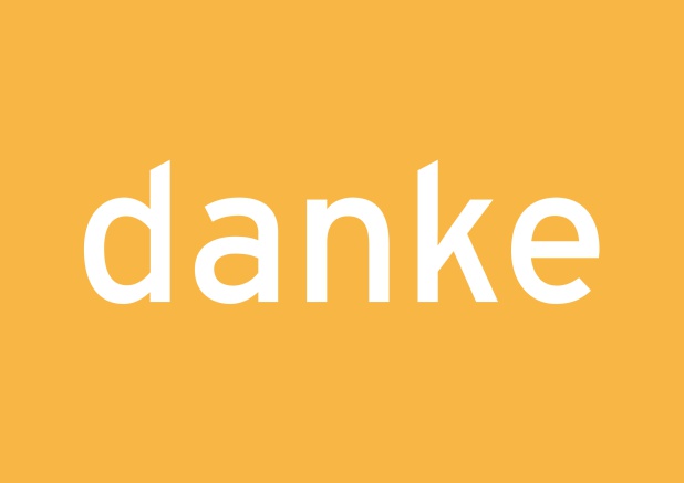 Online Dankeskarte mit schlchtem Wort Danke auf farbiger Karte. Gelb.