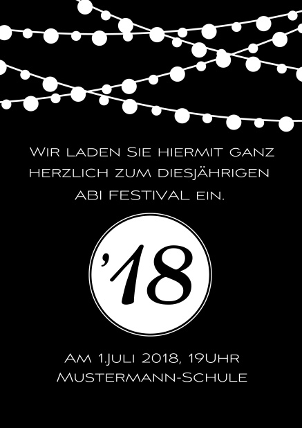 Online Einladungskarte zum Fest Abi18 mit Lichterketten Schwarz.