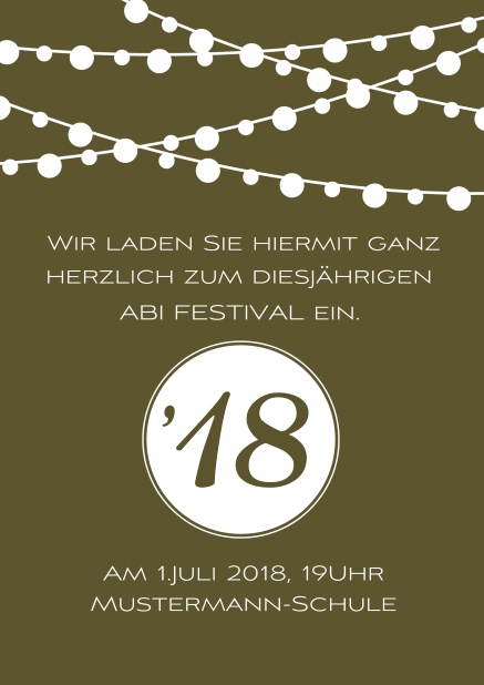 Online Einladungskarte zum Fest Abi18 mit Lichterketten Gold.