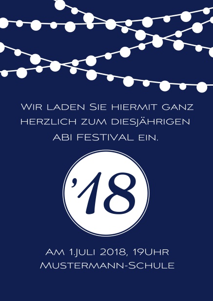 Online Einladungskarte zum Fest Abi18 mit Lichterketten Marine.