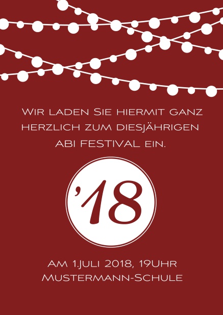 Online Einladungskarte zum Fest Abi18 mit Lichterketten Rot.