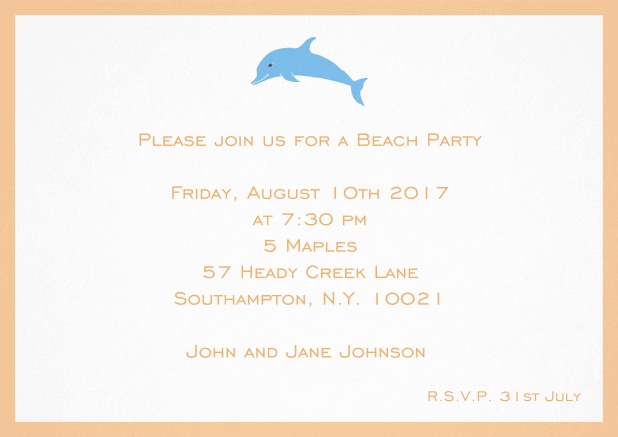Invitation card with dolphine and matching colorful frame. Orange.