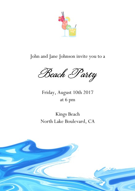 Drinks Online invitation card with cocktail glasses and water