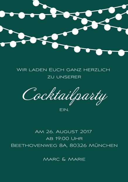 Online Sommer Cocktaileinladungskarte in verschiedenen Farben mit bunten Lichtern Grün.