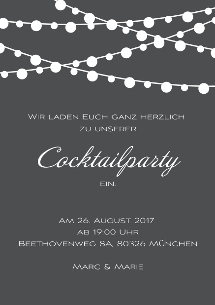Online Sommer Cocktaileinladungskarte in verschiedenen Farben mit bunten Lichtern Grau.