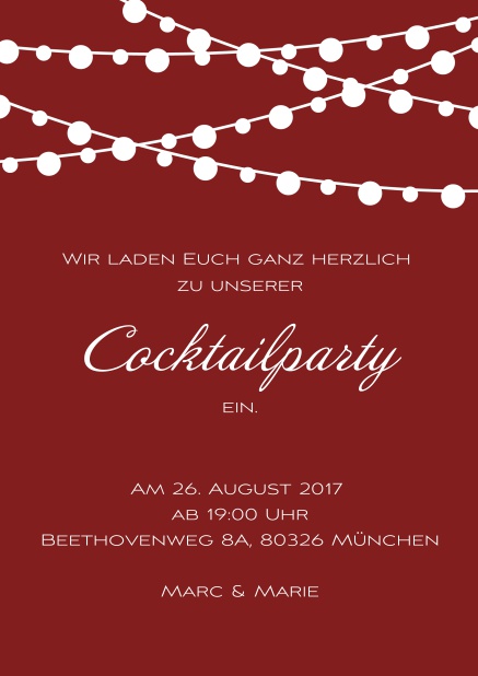 Online Sommer Cocktaileinladungskarte in verschiedenen Farben mit bunten Lichtern Rot.