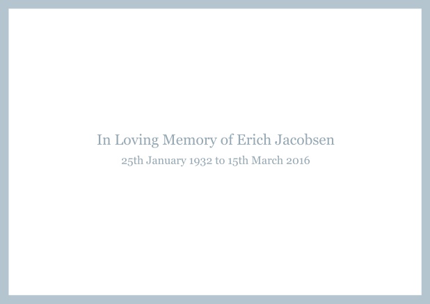Online Classic Memorial invitation card with black frame and famous quote. Blue.