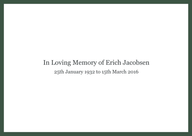 Online Classic Memorial invitation card with black frame and famous quote. Green.